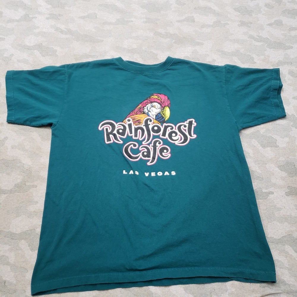 Vintage Rain Forest Shirt Mens Large Green Short Sleeve Made In USA Parot